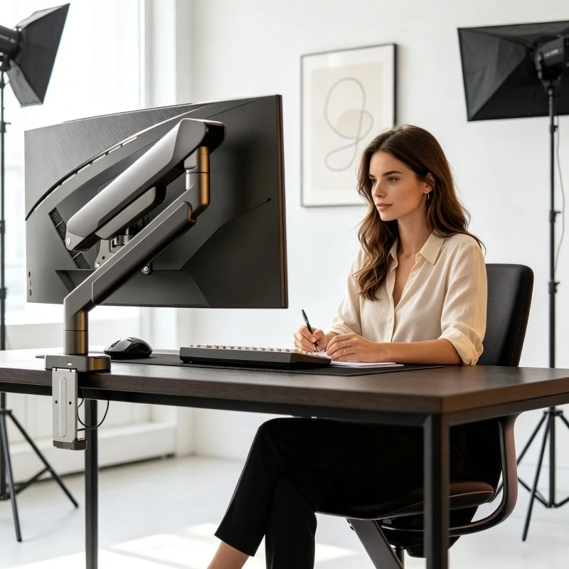 Ergonomischer Einzelmonitorarm-Tischhalter für Bildschirme bis zu 32 Zoll, 19,8 lbs pro Bildschirm, drehbar, neigbar, drehbar, für Home-Office-Computer. Image