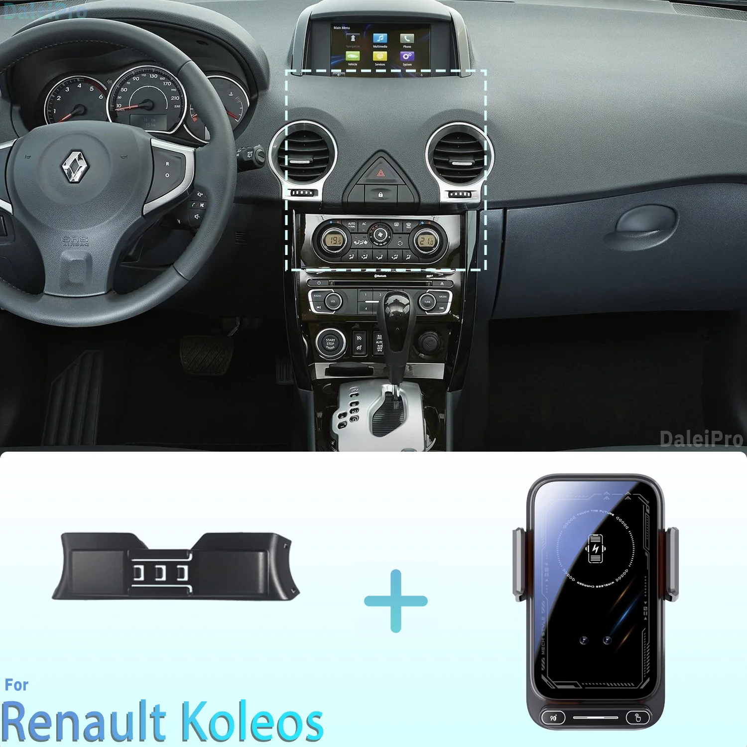 Für Renault Koleos 2009-2013 2014 2015 2016 Handyhalterung Auto Magnetische Halterung Smart Sensing Kabelloses Laden Ein-Tasten-Freigabe Qi Image