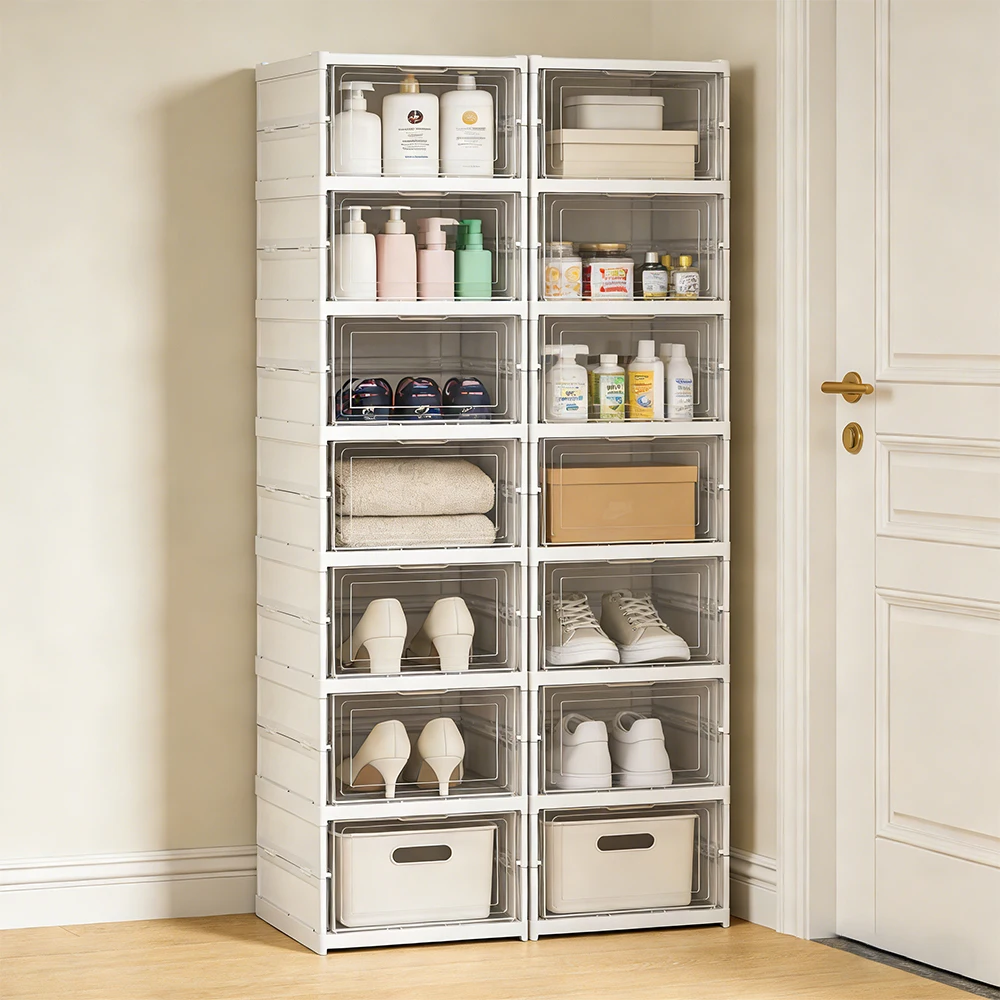 6-lagige faltbare Schuh-Aufbewahrungsbox, transparente Sneaker-Schuhbox, stapelbar, staubdicht, Schuhschrank, Schuh-Organizer, Regal