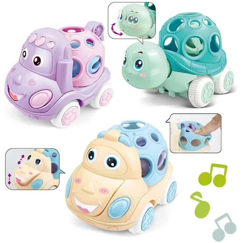 Baby-Auto-Spielzeug für 6–12 Monate, Reibungsauto, weiches Gummi, Trägheits-Push-and-Go-Fahrzeuge, Rollenauto, Handrassel, Geschenk für Kinder Image
