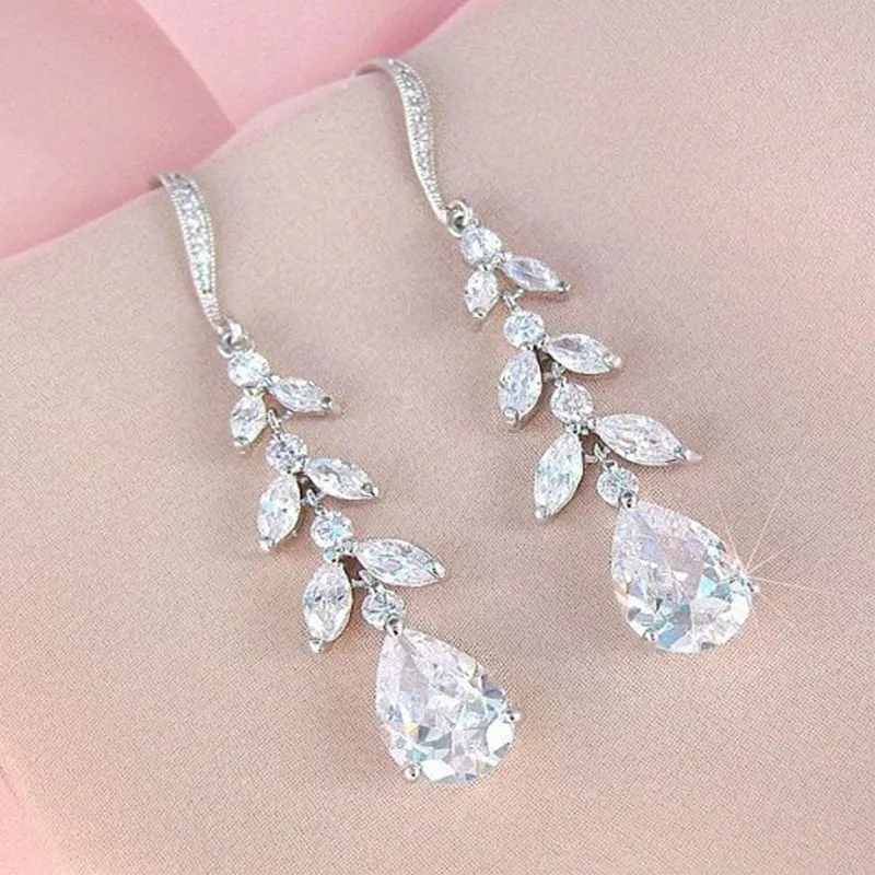 Huitan Ästhetische Braut-Ohrringe für Hochzeit, luxuriöser Kristall-Kubikzirkonia, modisches Design, Damen-Ohrringe, 2021, Schmuck Image