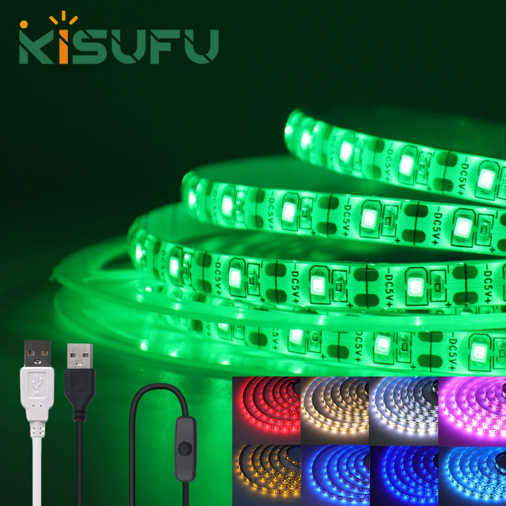 5V LED-Streifenleuchte USB-Schalter Schwarz/Weiß 2835 60LEDs/m Weiß Warmweiß Blau Rosa Rot IP21/IP65 Unterbauleuchten Nachtbeleuchtung