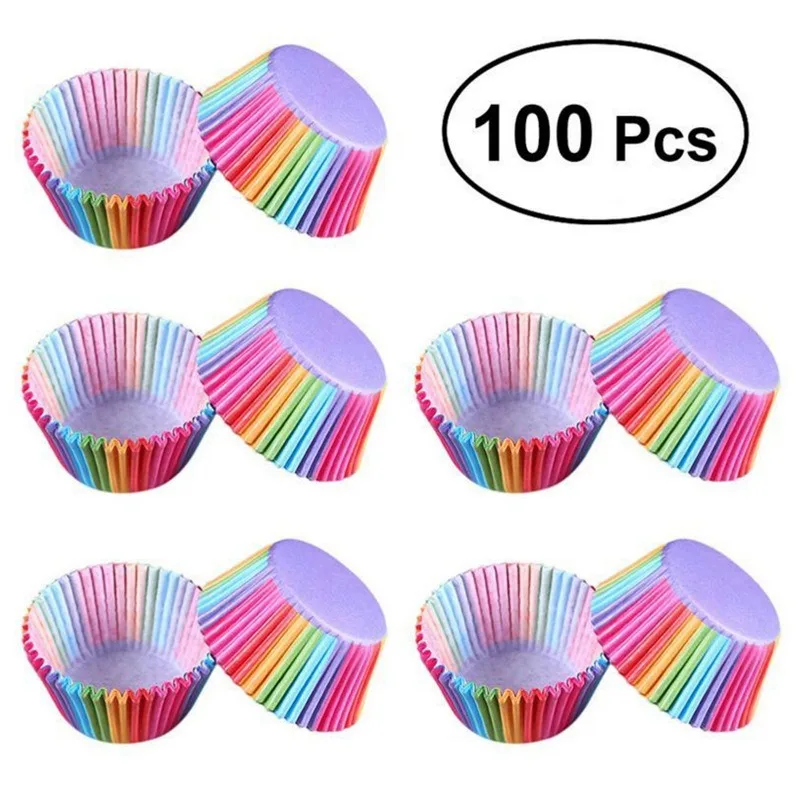 100 Stück Regenbogen Cupcake Backbox Jumbo Muffin Pan Liner Cupcake Liner Backförmchen Papier für Hochzeitsdekorationen Image