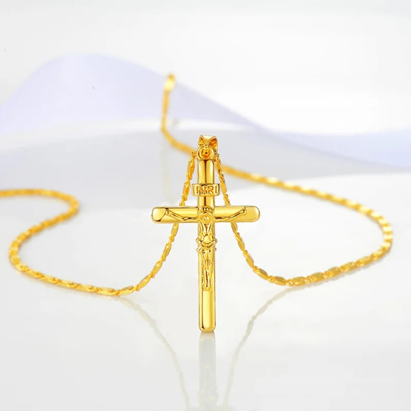 Collana color oro 24 carati Collana con ciondolo croce per regalo di gioielli per collana di coppia da donna/uomo