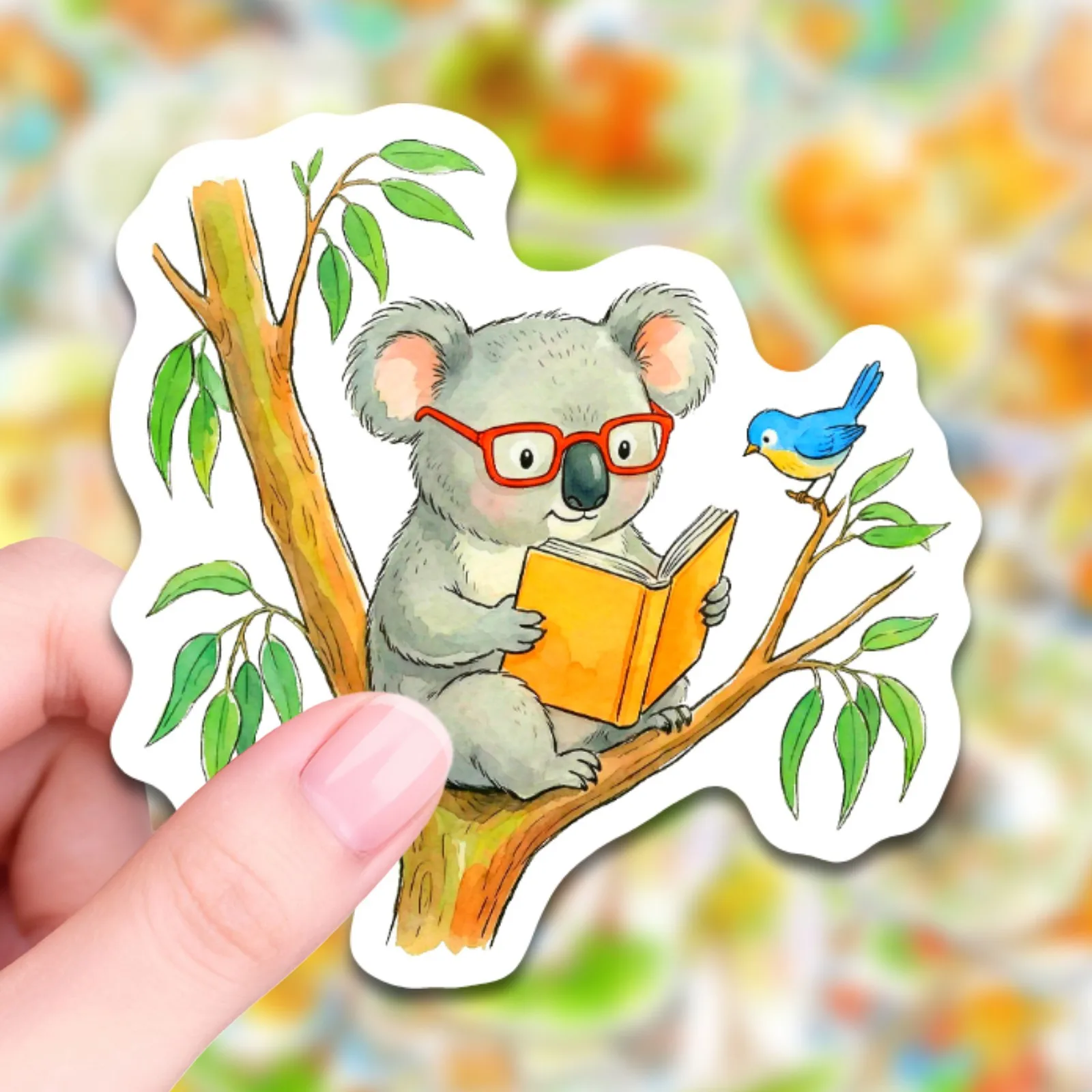 50 Stück Outdoor Cartoon Tier-Lese-Sticker: Heilende Aquarell-Aufkleber für Handy, Koffer, Gitarre, Tagebuch – Wasserfeste Aufkleber Image