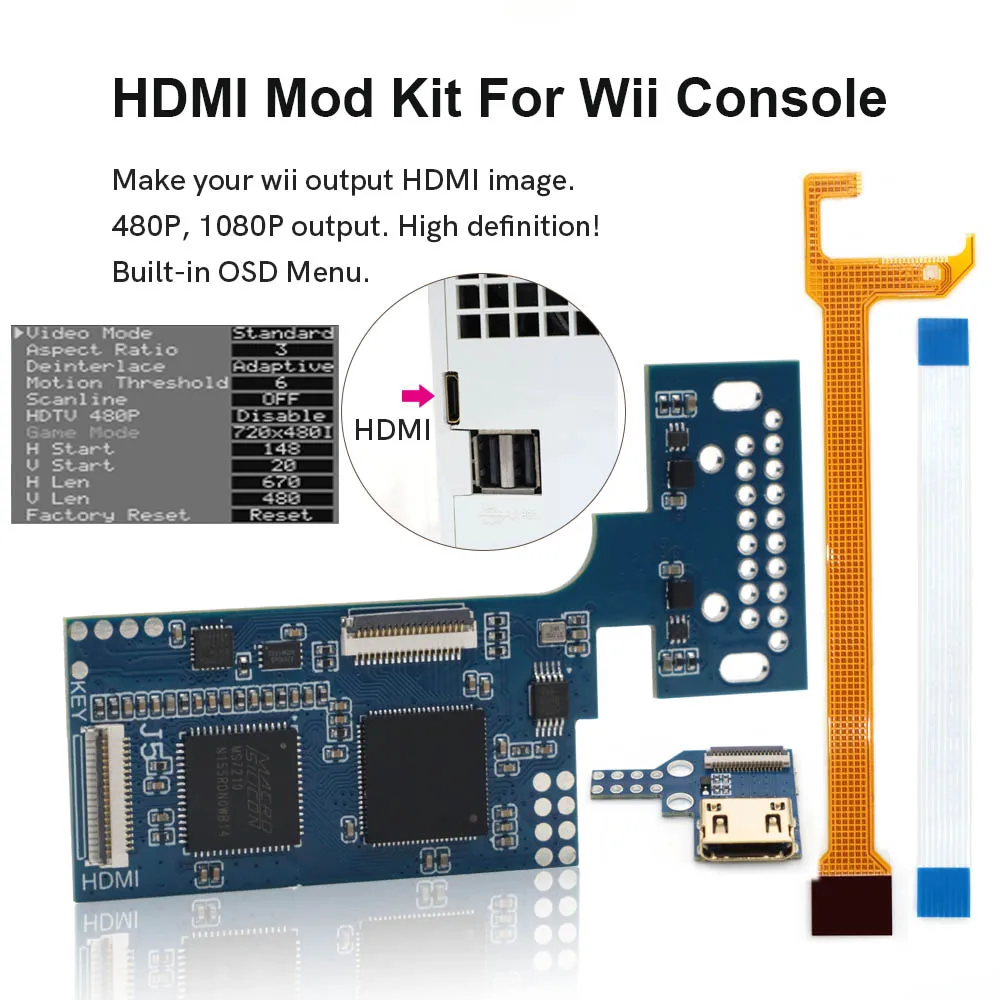 Digital-HDMI-Kit für Wii mit integriertem HD-TV-Modus und OSD-Menü für Wii-Konsole und Videospiele