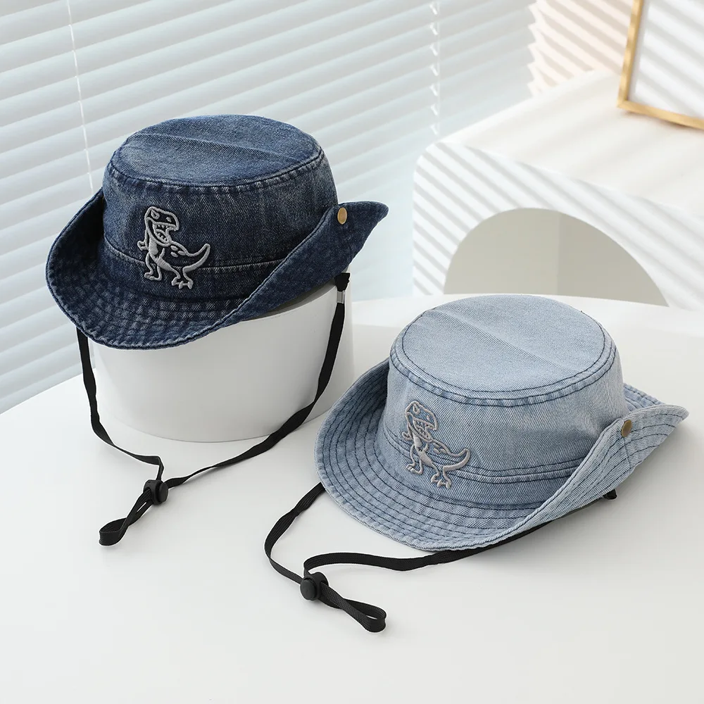 Niedlicher Bucket Hat für Kleinkinder Jungen Sommer Kinder Sonnen-Strand-Outdoor-Denim-Hut Verstellbarer Fischerhut Boonie-Hut Image