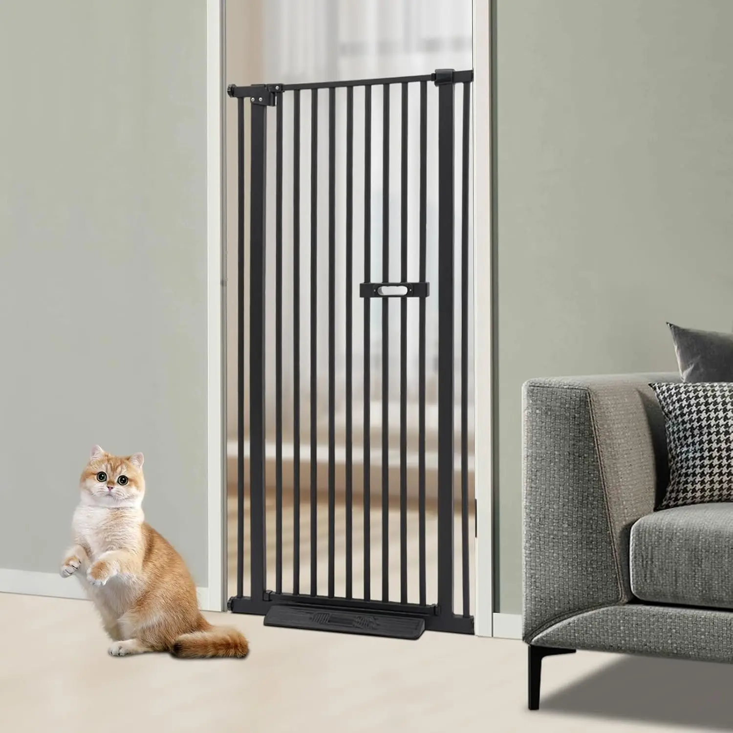 150cm Extra Hohes Türschutzgitter für Katzen und Hunde, Treppenschutzgitter, Türgitter ohne Bohren, Automatisch Schließend, Ausziehbar 76-85 cm
