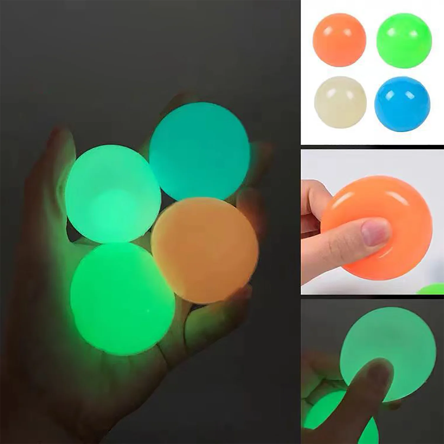 6 Stück leuchtende Deckenkleber-Ziel-interaktive Kugeln zum Entlüften und Druckreduzieren von Spielzeug mit Klebegriff (Farbe zufällig) Image