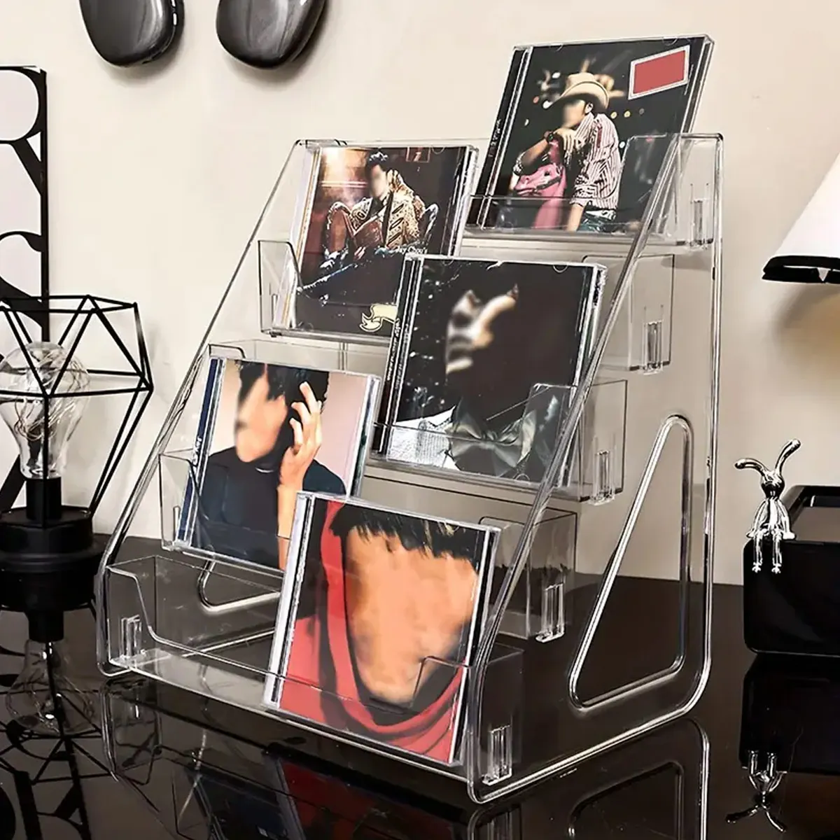 3/5-lagiges CD-Rack, Album-Präsentationsständer, transparentes Lagerregal für Schallplatten und Bänder, multifunktionales Theken-Präsentationsständer Image