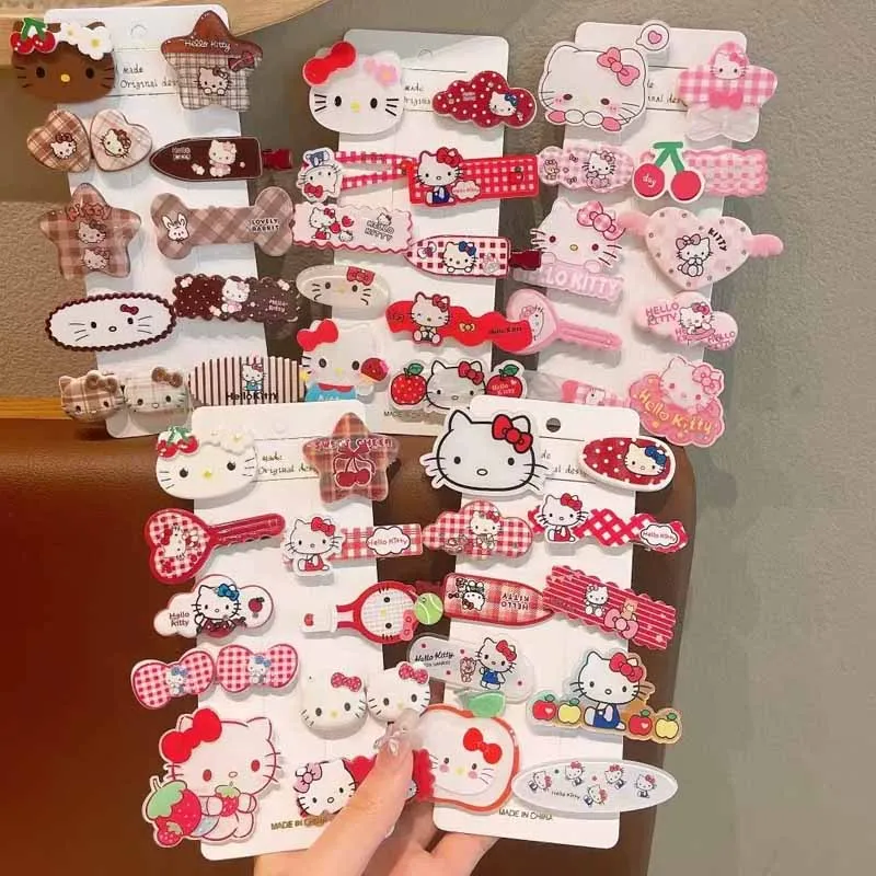 10 Stück Sommer Mädchen Mode Cartoon Hello Kitty Haarspangen Niedliche KT Mädchen Pony-Haaraccessoires Baby Kinder Urlaubsgeschenke