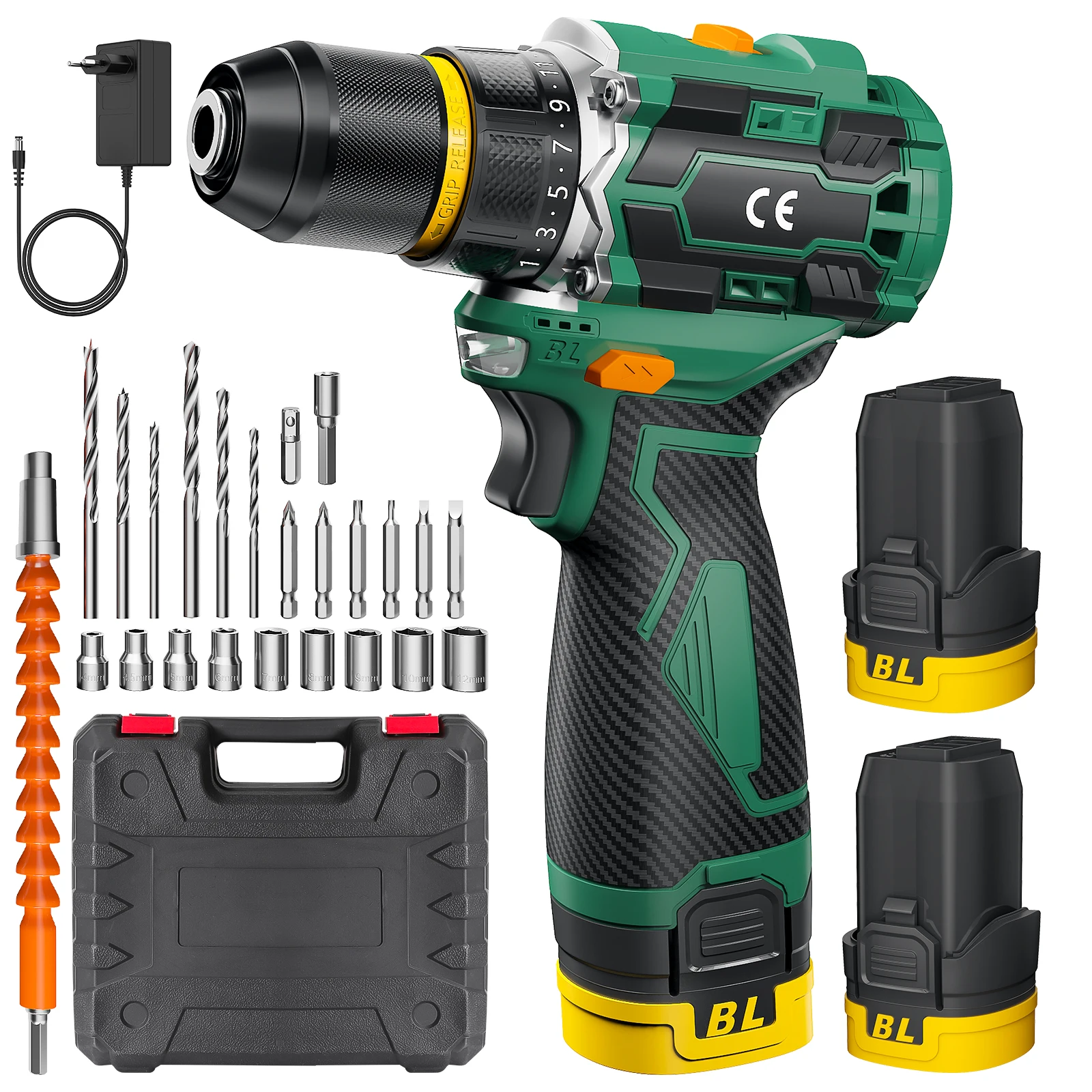 Trapano Avvitatore Elettrico a Impatto Brushless 55N.M 10MM 23+1 con Mandrino a Cricchetto in Metallo, Utensile Elettrico Fai-da-te