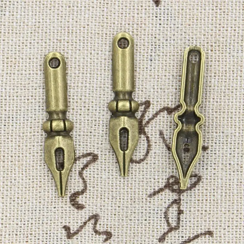 15 stücke Charme Vintage Tinte Nib Stift 32x7mm Antike, Der Anhänger fit, vintage Tibetischen Bronze Silber farbe, DIY Handgemachten Schmuck