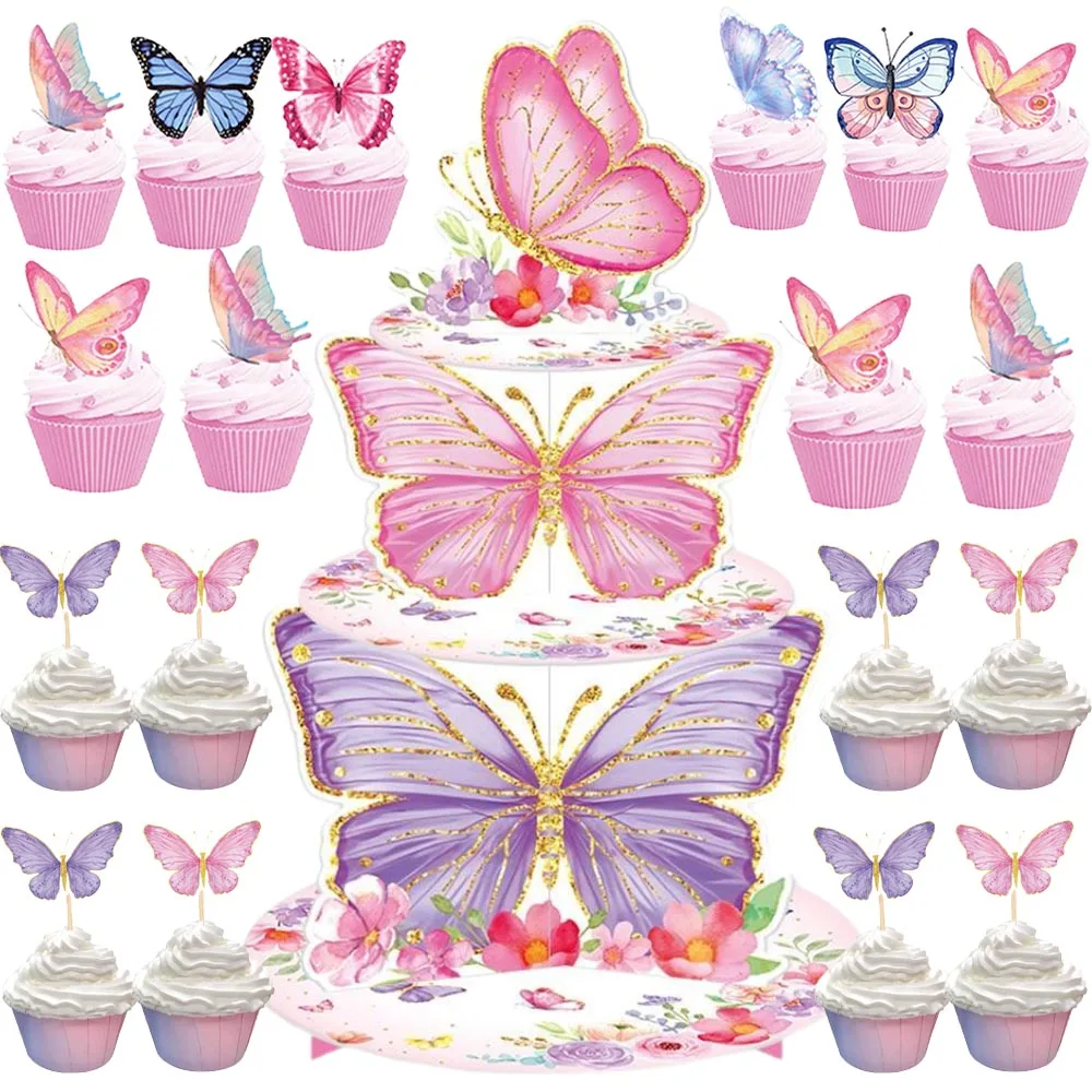 Supporto per Cupcake a Tema Farfalla Primaverile, Involucri per Cupcake a Farfalla, Decorazioni per Torte, Topper per Torte, Decorazioni per Feste di Compleanno da Principessa per Ragazze, Decorazioni