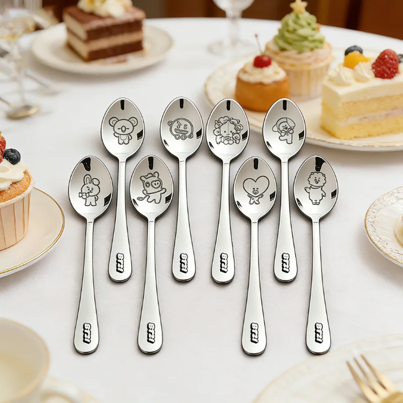 2026 BT21 Kawai Löffel aus Edelstahl 304, Westliches Besteck, Reislöffel, Glänzendes Besteck, Dessertlöffel, Alltagsbedarf Image