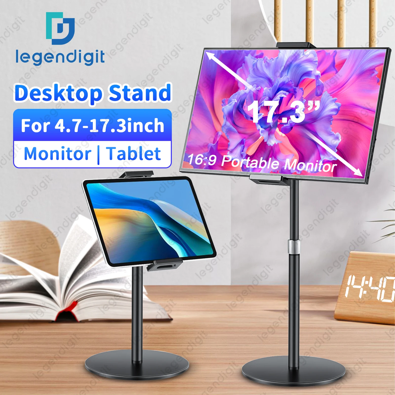 Tablet Ständer Halter für iPad Tragbare Monitor Schreibtisch Ständer Einstellbare Höhe Schwere Basis Tablet Halterung für Bildschirm Kindle Display Image