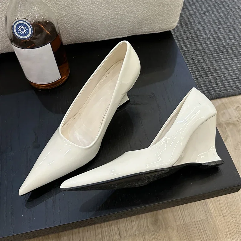 Aneikeh Sexy Patent Leder Keile Heels Frau Pumpen Kleid Hochzeit Schuhe Party Alias De Mujer Luxus Sandalen Designer