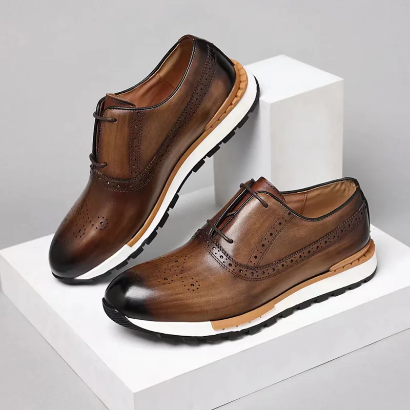 High Grade Männer Echtes Leder Casual Dialy Turnschuhe Britischen Design Kuh Leder Männer Bequeme Brogues Freizeit Schuhe Männer