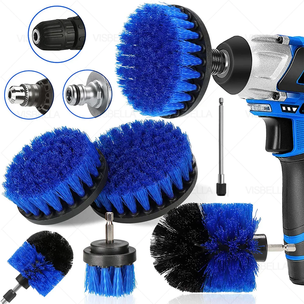 4PCS Elektrische Wäscher Pinsel Bohrer Pinsel Kit Kunststoff Runde Reinigung Pinsel Für Teppich Glas Auto Reifen Nylon Pinsel Extender Image