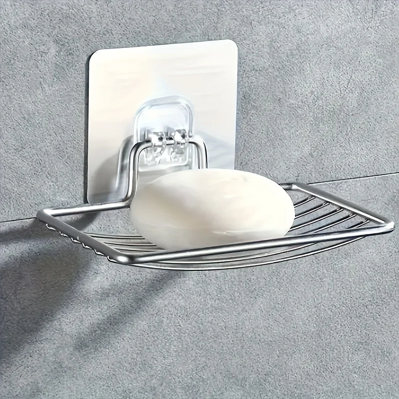 Edelstahl-Seifenhalter mit Abflusslöchern, Selbstklebende Wandmontierte Seifenablage - Rostfreier Badezimmer-Aufbewahrungsorganizer Image