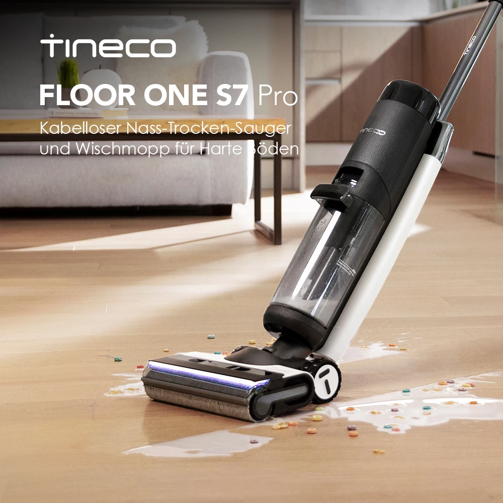 Tineco Floor ONE S7 PRO Kabelloser Nass-Trocken-Saugwischer mit LED-Display, entfernt klebrige Verschmutzungen und Tierhaare, Zentrifugalttechnologie.