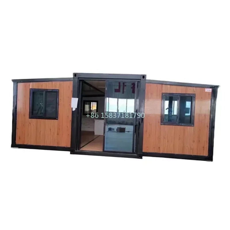 Casa Container Pieghevole ed Espandibile da 20 Piedi, 2-3 Camere da Letto, Casa Mobile Prefabbricata Modulare, Ufficio o Casa per Campeggio all'Aperto