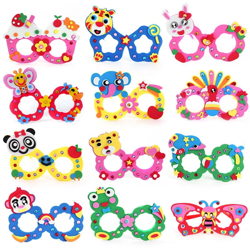 Kinder DIY Eva Diamant Brille Rahmen Handwerk Kits Lernspiel zeug für Kinder kreative Cartoon Handarbeit Kunst handwerk Geburtstags geschenke Image
