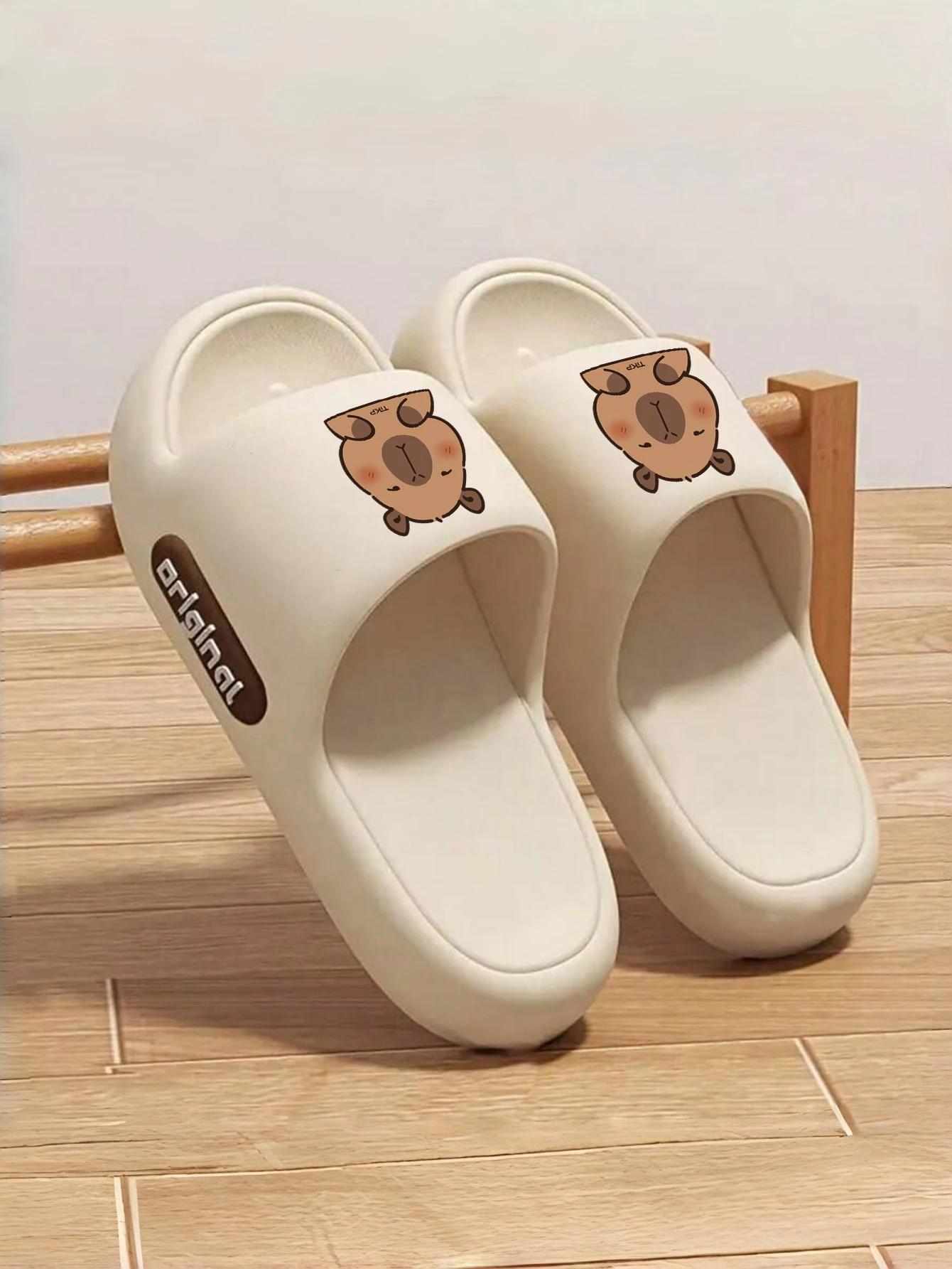 Chaussons unisexes style couple, printemps et été, en EVA, à semelle épaisse et souple, motif imprimé capybara, pour intérieur, salle de bain, activités extérieures, vacances, mignons, simples,