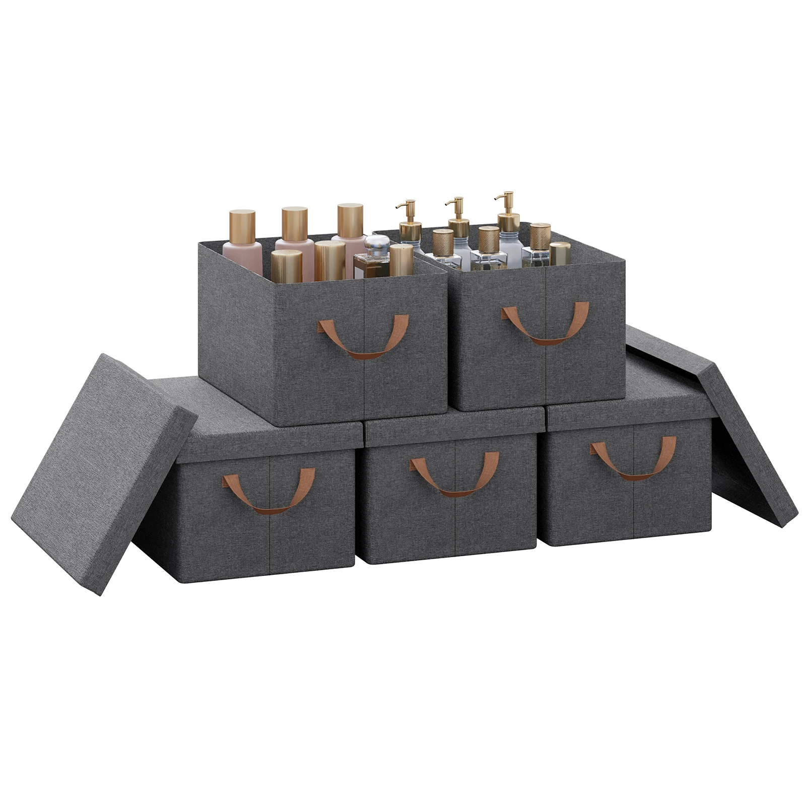 WOLTU 3/5 Stück faltbare Stoff-Aufbewahrungsbox mit Deckel und Griffen, 20/27/36/51 l, große Box, Tasche, Korb, Organizer für Bettdecken, Kleidung, Spielzeugbox