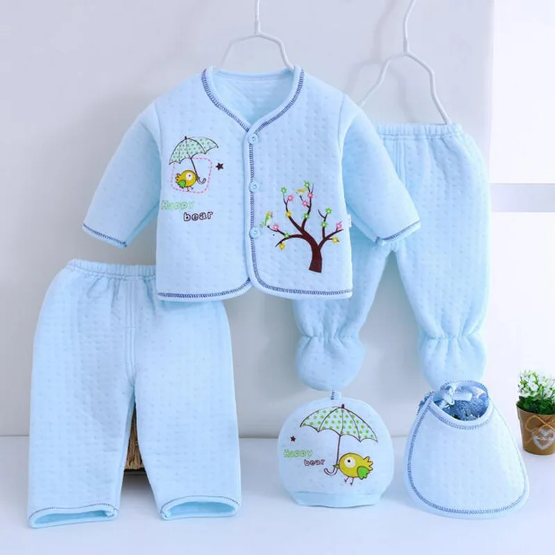Bekamille 5pcs/set Autumn Winter Newborn Sets Baby Warm Cotton Girls Boys Cartoon Suits Infant Kids Clothing Good Quality