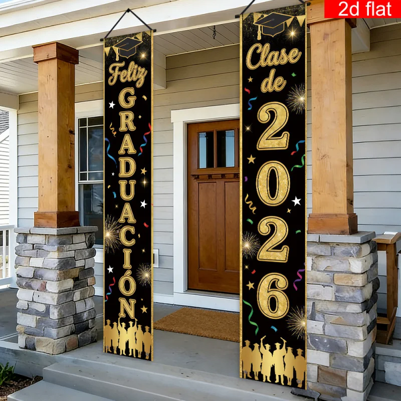 1 Paar, 2D flache, spanische Vorhängende Dekorationen zum Thema Abschlussfeier 2026, Partybanner zum Feiern des Abschlusses, Hängedekorationen, wsj Image