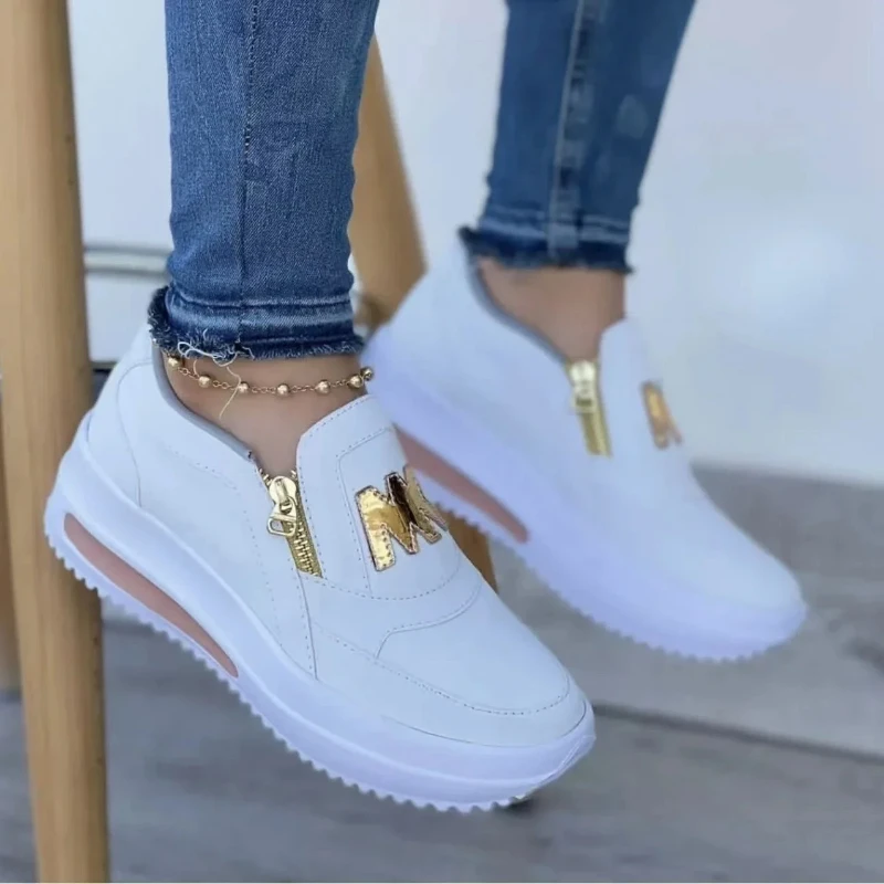 Damen-Sneaker, Plateauschuhe, seitlicher Reißverschluss, M, bedruckt, vulkanisierte Damenschuhe, leichte Freizeitschuhe, Übergröße 43, Damenschuhe