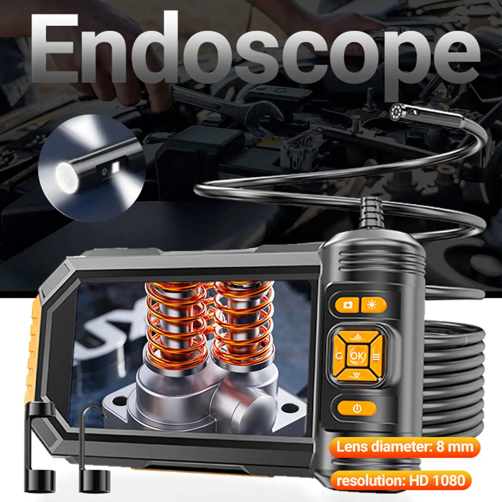 Telecamera Endoscopica Industriale 1080P HD con Schermo IPS da 5 Pollici, Flessibile e Impermeabile, per Idraulica, Automotive e Fognature con LED