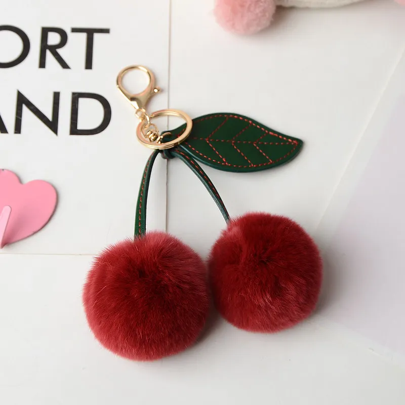 Kirsch-Schlüsselanhänger, Kirsch-Accessoires, Taschenanhänger für Handtaschen, Geschenke für Frauen, Plüsch-Geldbörsen-Charms, Handtaschen-Anhänger für Frauen und Mädchen Image