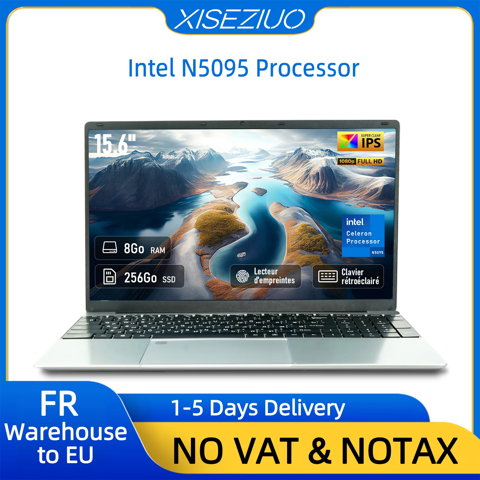 Ordinateur Portable 15,6" 8Go RAM 256Go SSD Processeur Celeron N5095 PC Portable Étudiant IPS Avec Clavier Empreinte Numérique