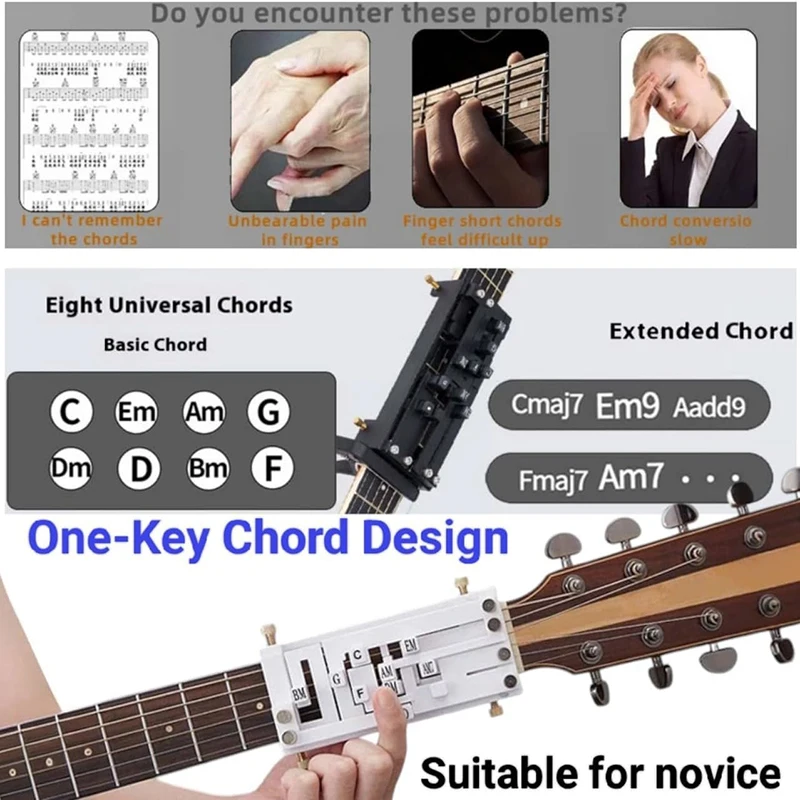 Gitarren-Trainer-Tool für Kinder und Erwachsene, Gitarren-Akkord-Presser, Gitarrenhilfe, Akkord-Trainer, Akkord-Lernsystem, Gitarrenzubehör Image