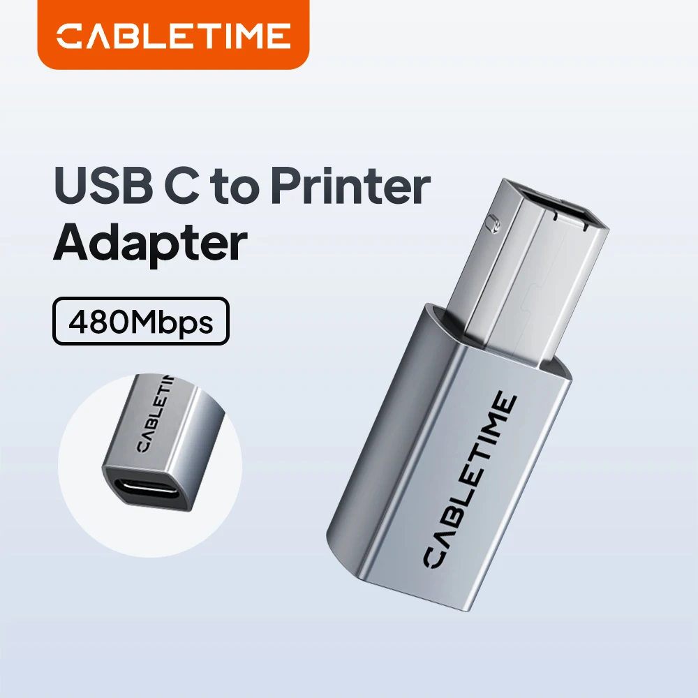 CABLETIME USB-C auf USB-B Druckeradapter 480Mbps Aluminiumgehäuse Typ-C auf USB-B 2.0 Druckeradapter für HP Lenovo Image
