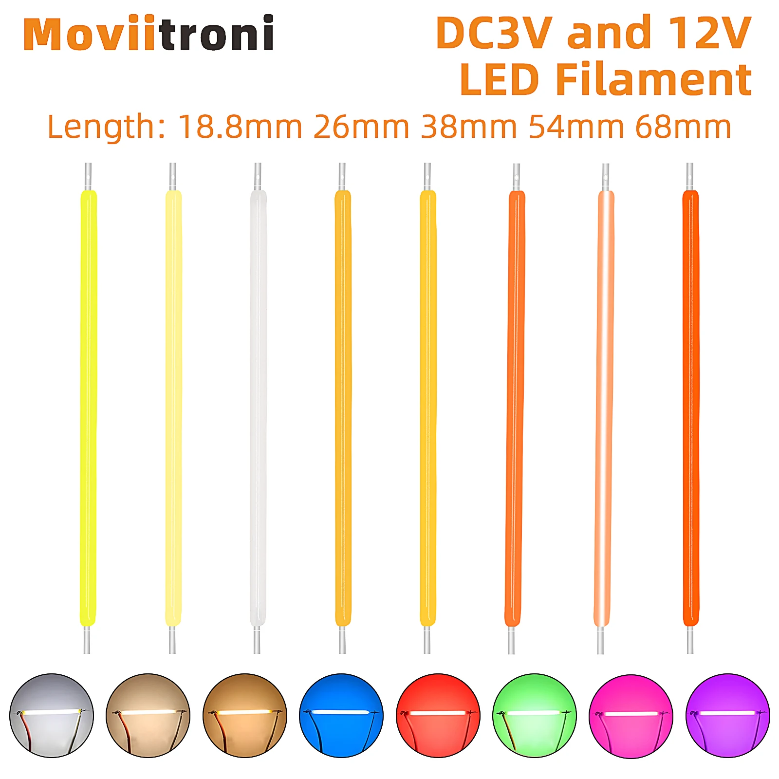 5 Stücke DC 3 V 18,8/26/38mm Cob Led Filament 2200 karat Weiß Blau Rot Rosa Edison-birne Teile Lampe Glühlampendioden Image