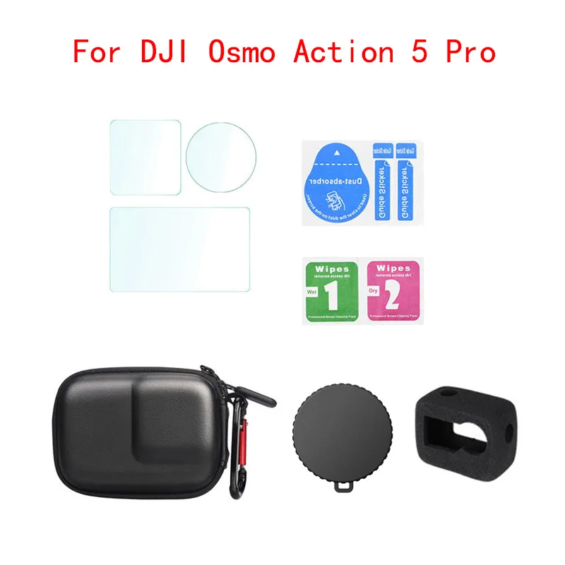 9H gehärtete Glasfolie + Mini-Aufbewahrungstasche + Objektivschutzhülle + Windschutzabdeckung für DJI Osmo Action 5 Pro Kamerazubehör Image