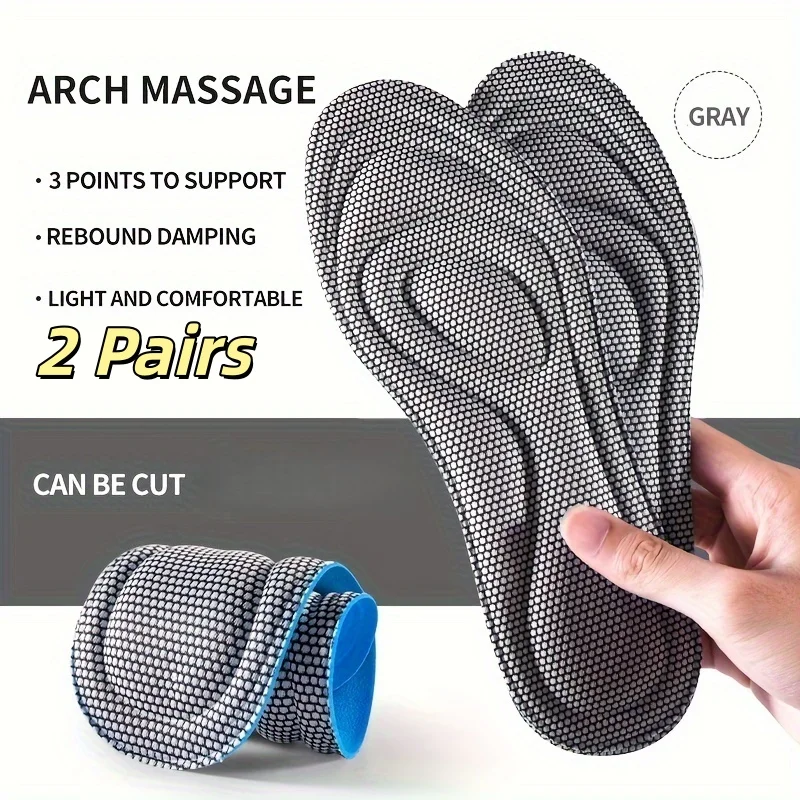 2 Paar Sport-Massage-Einlegesohlen aus Memory-Schaum für Schuhe, Herren und Damen, Nano-antibakterielle Massage-Sporteinlegesohle, Fußschuheinlage Image