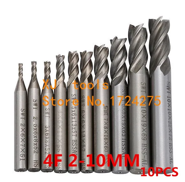 10 teile/satz 2-10mm Schaftfräser Set HSS 4 Flöte/2 Flöte/3 Flöte Klingen Fräser Router Bit CNC Mühle Bohrer Für Power Tools Image