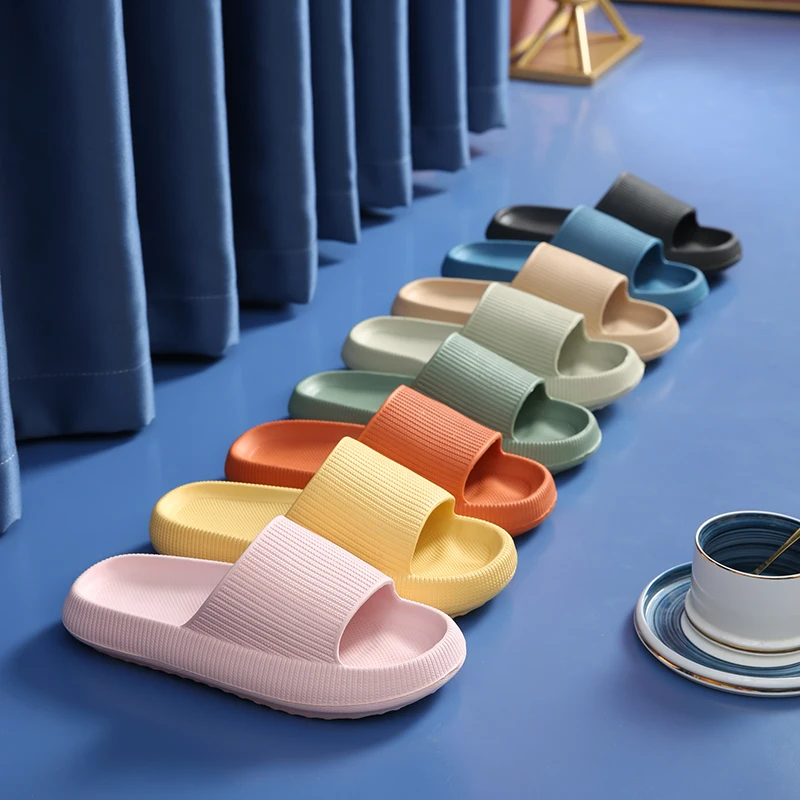 Frauen Dicke Sohle Hause Hausschuhe 4,5 cm Ferse Damen Plattform Flache Schuhe Non-Slip Eva Wohnzimmer Innen Rutschen frauen Mann Hausschuhe Image