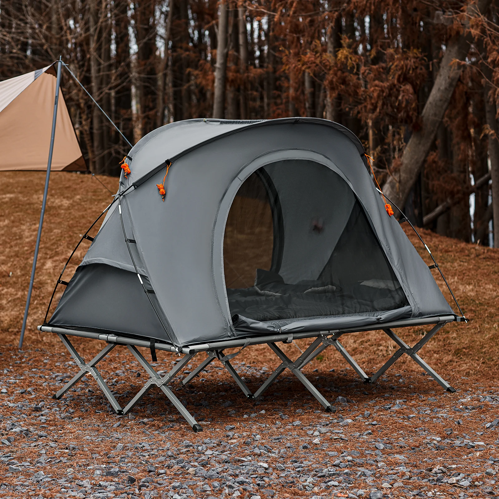 SoBuy OGS60-L-HG Feldbett mit Zelt Feldbett 4in1-Zelt mit Campingliege Schlafsack Wurfzelt Matratze und Zubehör Zelt 2 Personen