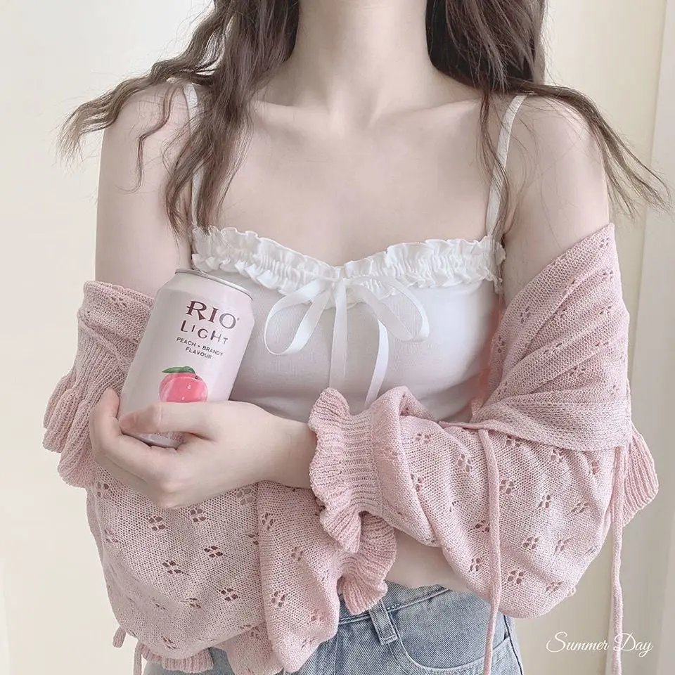 Top a tubo da donna estivo Canotta con fiocco sexy Canotta Femme Corsetto senza maniche Top Lingerie femminile Halter Spalline sottili Canotta Top corto bianco