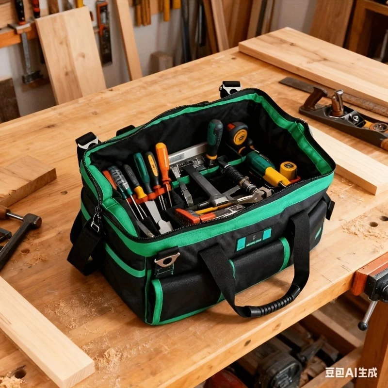 Sac à outils robuste, sacs à outils à large ouverture, organiseur de boîte à outils à poignée souple, grand sac à outils pour électricien avec fermeture éclair