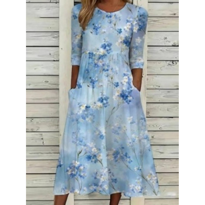 Women's Midi Dress Sheath Dress T Shirt Dress Tee Dress A Line Dress Summer Dress Vacation Casual Boho Daily Summer Dress Spring Dress Regular Fit Floral Graphic Short Sleeve Crew Neck Blue Pink
