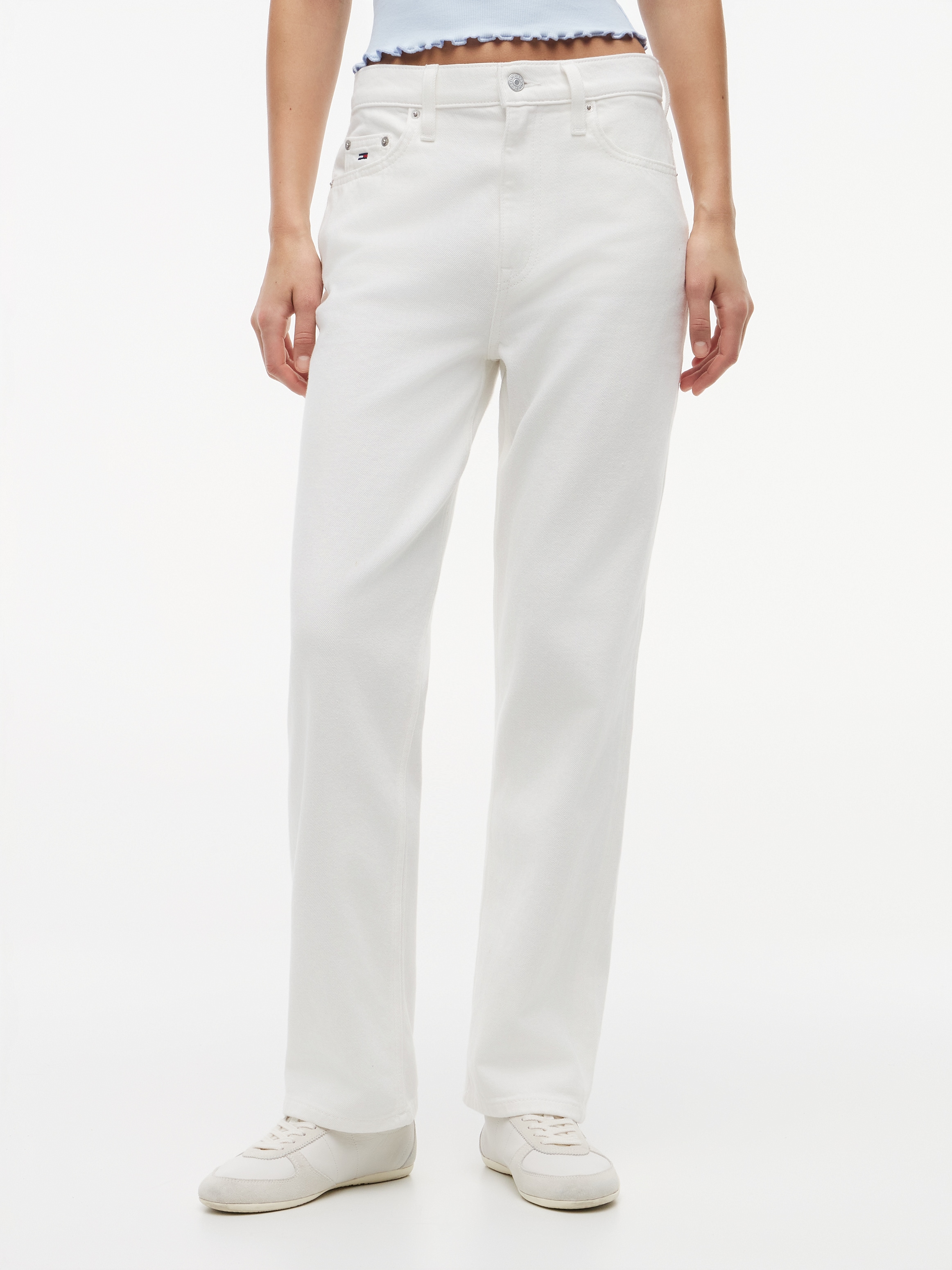 High-waist-Jeans TOMMY JEANS "LAYLA HR SLIM STR BJ4199", Damen, Gr. 32, Länge 28, denim weiß 01, Denim/Jeans, Obermaterial: 92% Baumwolle, 8% Polyester, unifarben, straight fit lang, Jeans High-Waist-Jeans, Baumwollmischung, straight fit, high waist