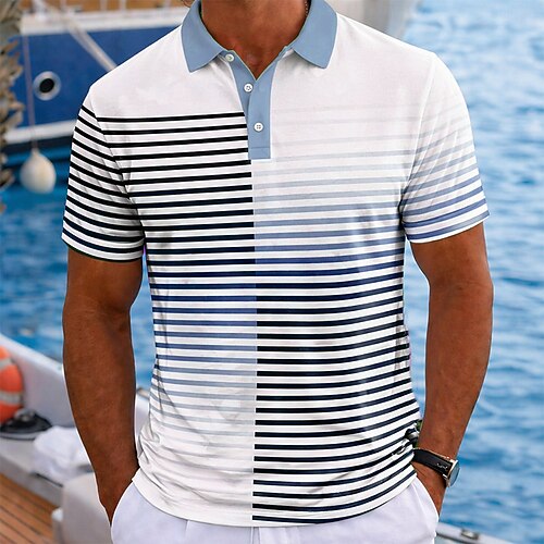 Herren Farbblock Hawaiianische Polohemden Kurzarm Polo-Shirts Revers Resort Athleisure Urlaubskleidung 3D-Druck Knöpfe Frühling Sommer Blau Braun Grün Image