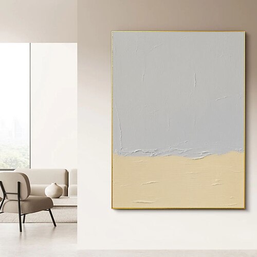 Handgefertigtes, extra großes, abstraktes Wandbild in Grau-Gelb auf Leinwand, originelles, modernes, strukturiertes Wandbild in neutralen Tönen, zeitgenössische Wandkunst Image