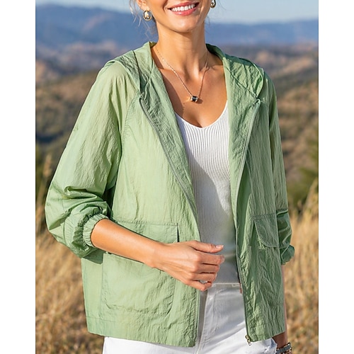 Damen Windjacke Softshelljacke Wanderjacke Außen Sonnenschutz Schnelltrocknend Leicht Atmungsaktiv Wanderoutfits Wanderbekleidung Sommer Frühling Jacke Klettern Camping / Wandern / Höhlenforschung Image